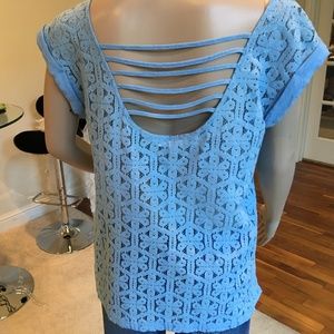 Light Blue Lace Back Top